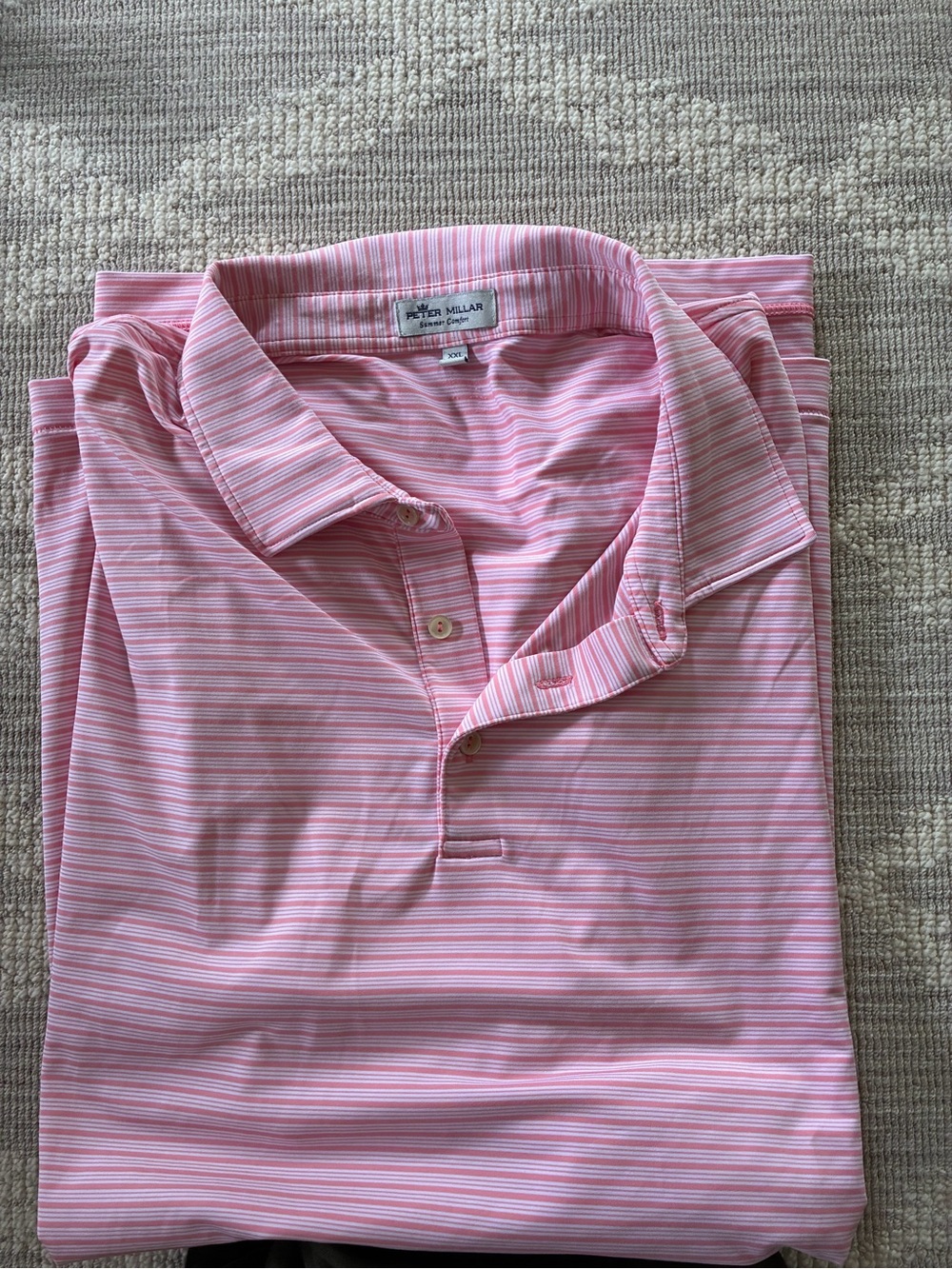 Peter Millar Pink & White Striped Men’s Polo